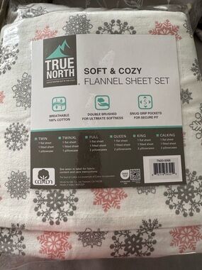 True North Soft & Cozy Flannel Sheet Set - Pink & Gray Snowflake